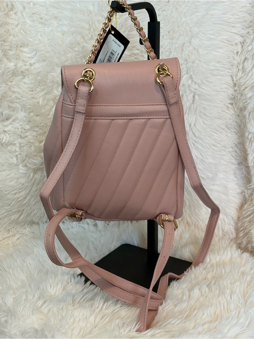 bebe Blush Mini Quilted Leather Drawstring Backpack with Gold Hardware - Picture 2 of 6